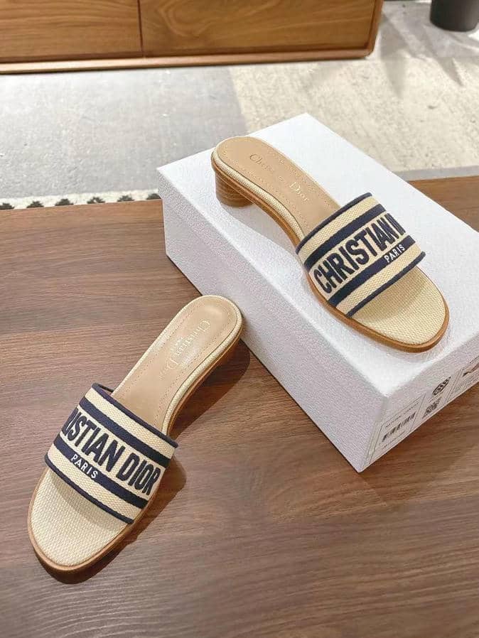 Dior Dway striped embroidered slide sandals, with heel-1